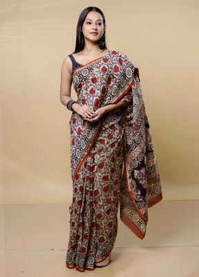 Cream Chanderi Cotton Saree With Blouse Piece