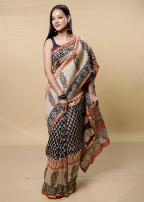 Cream Chanderi Cotton Saree With Blouse Piece