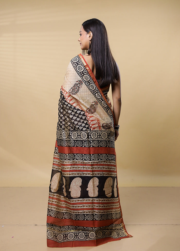 Cream Chanderi Cotton Saree With Blouse Piece