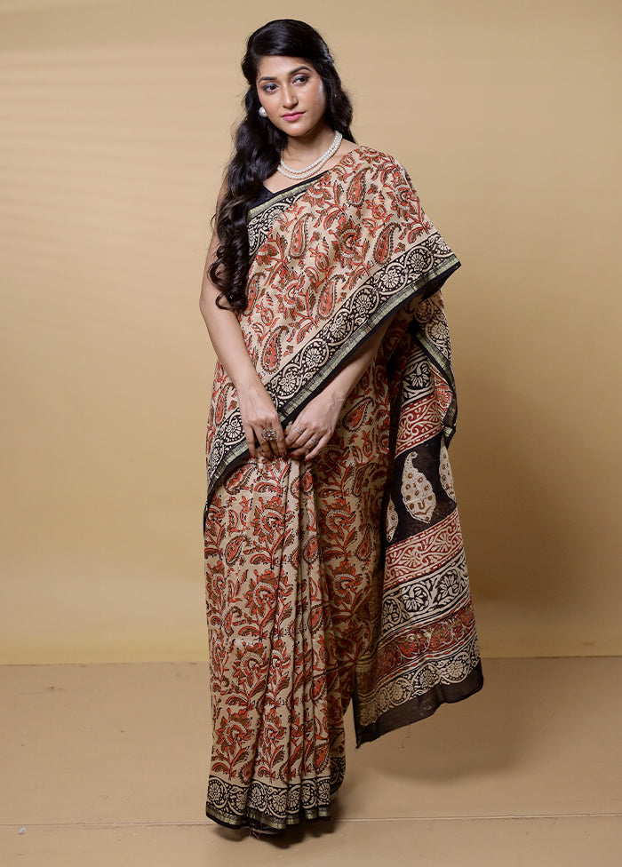 Cream Chanderi Cotton Saree With Blouse Piece