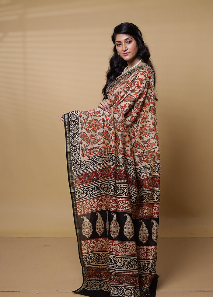 Cream Chanderi Cotton Saree With Blouse Piece