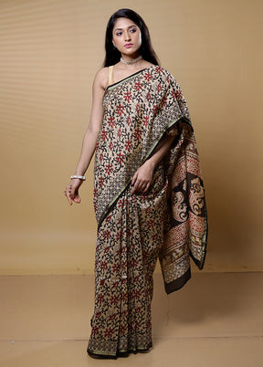 Cream Chanderi Cotton Saree With Blouse Piece