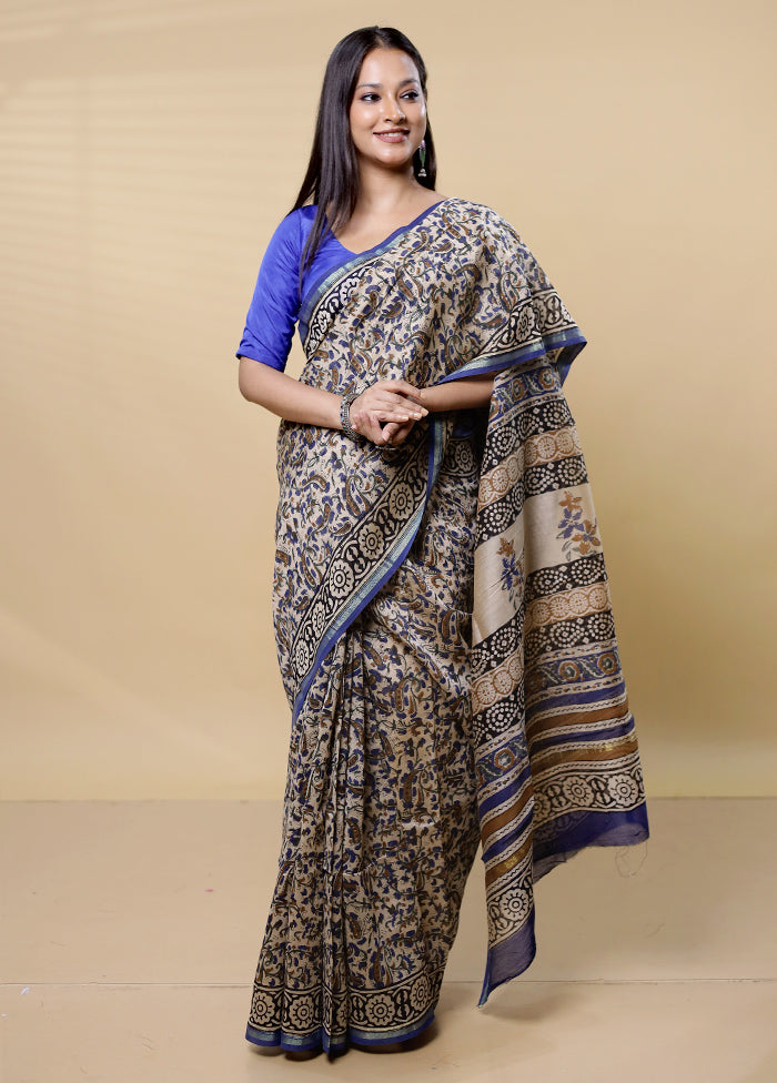 Cream Chanderi Cotton Saree With Blouse Piece