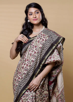 Cream Chanderi Cotton Saree With Blouse Piece