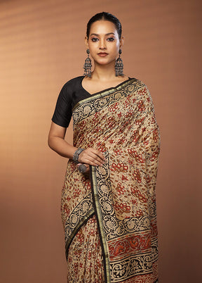 Cream Chanderi Silk Saree With Blouse Piece