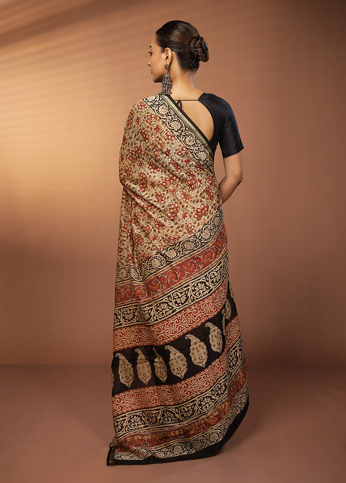 Cream Chanderi Silk Saree With Blouse Piece