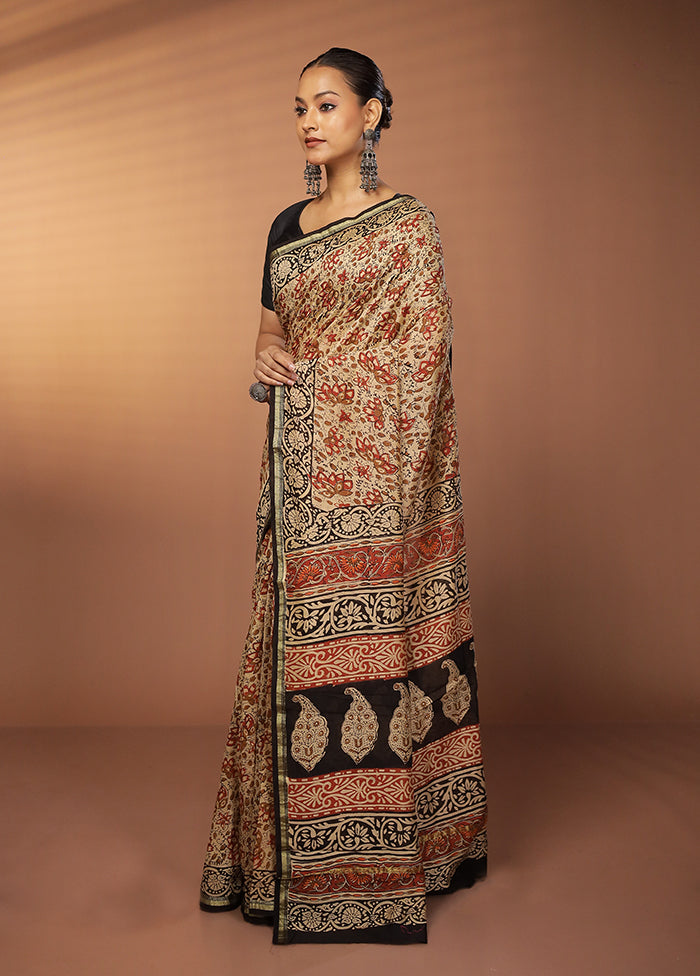 Cream Chanderi Silk Saree With Blouse Piece