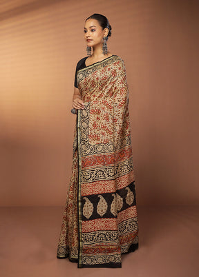 Cream Chanderi Silk Saree With Blouse Piece