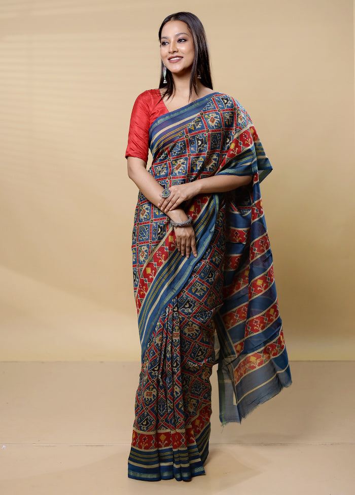 Green Chanderi Cotton Saree With Blouse Piece