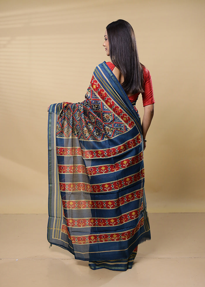 Green Chanderi Cotton Saree With Blouse Piece