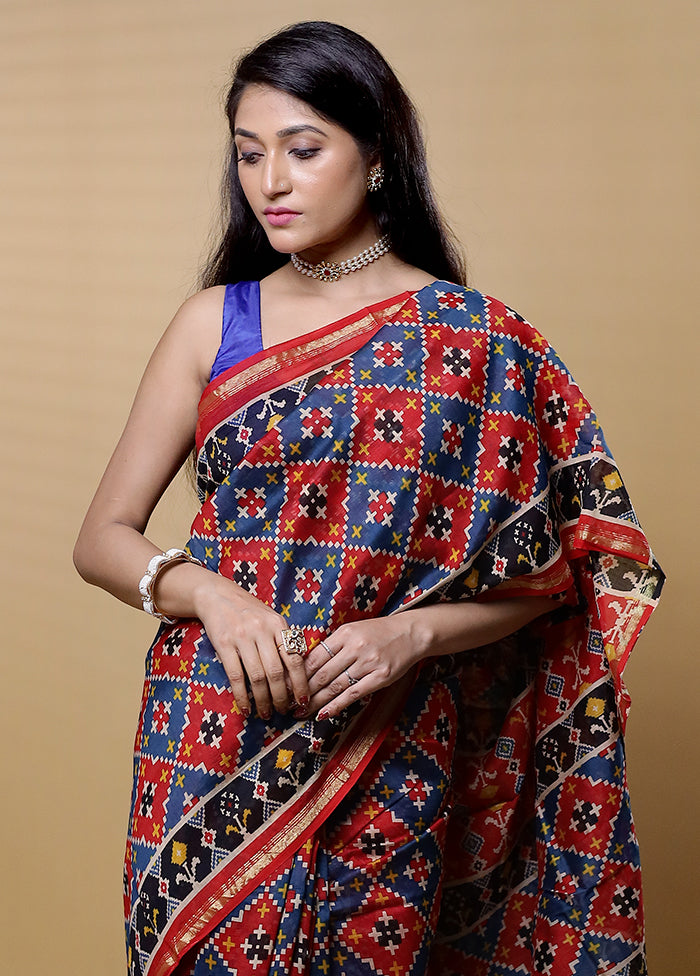 Blue Chanderi Cotton Saree With Blouse Piece