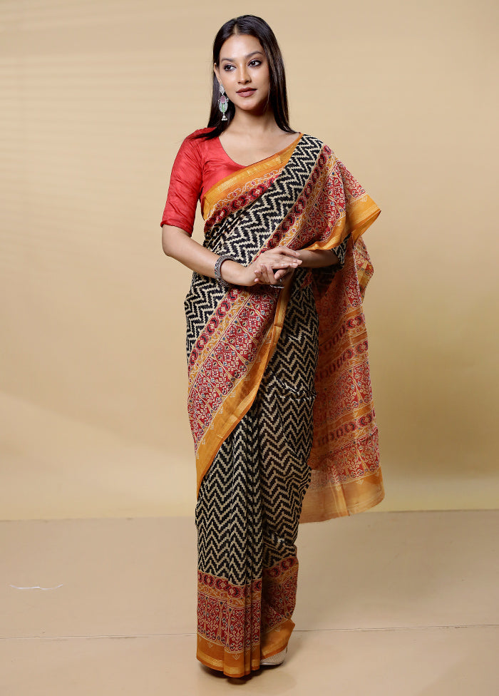 Grey Chanderi Cotton Saree With Blouse Piece