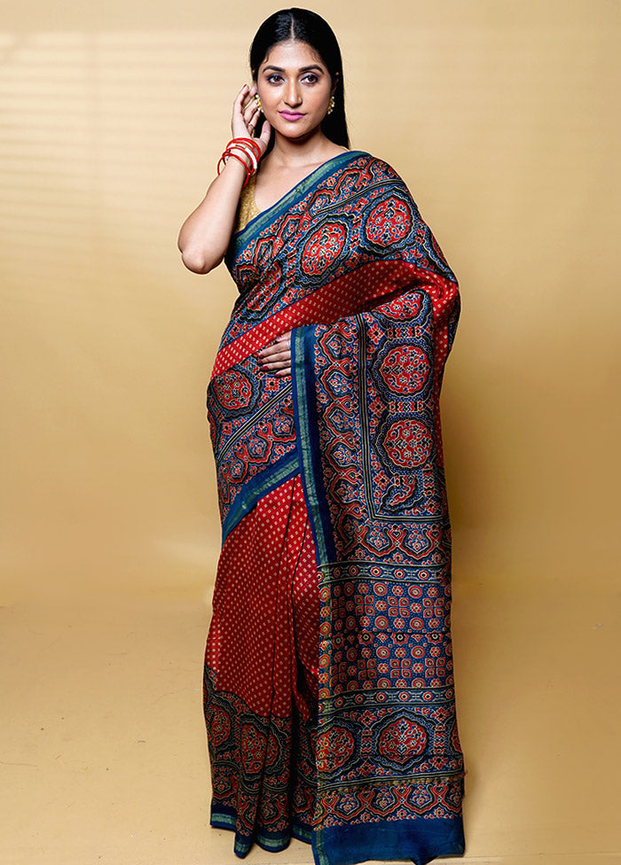 Red Chanderi Cotton Saree With Blouse Piece