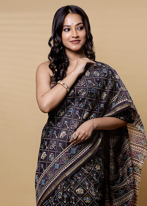 Black Chanderi Cotton Saree With Blouse Piece