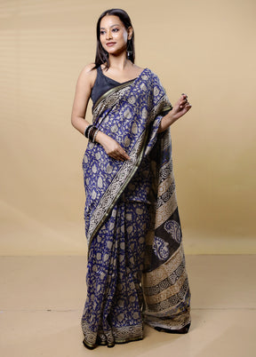 Blue Chanderi Cotton Saree With Blouse Piece