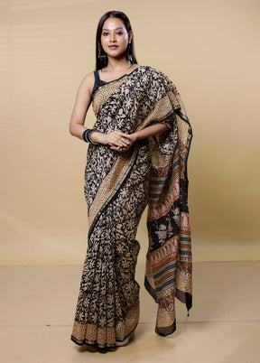 Black Chanderi Cotton Saree With Blouse Piece