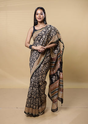 Black Chanderi Cotton Saree With Blouse Piece