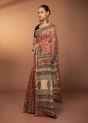 Red Chanderi Silk Saree With Blouse Piece