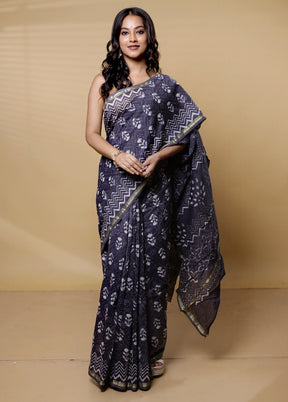 Blue Chanderi Cotton Saree With Blouse Piece