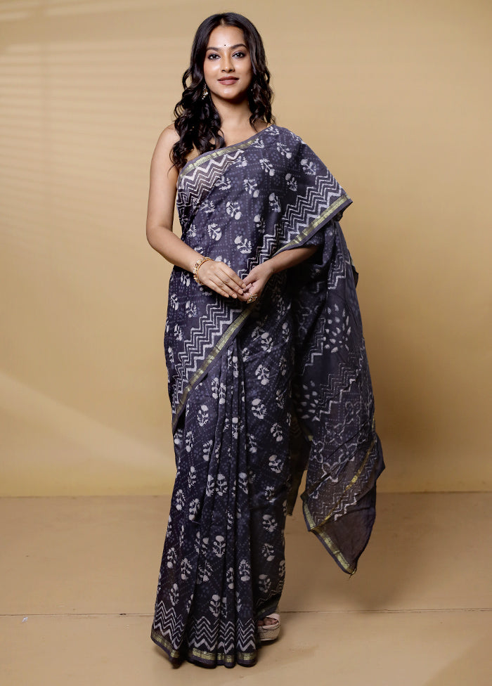 Blue Chanderi Cotton Saree With Blouse Piece