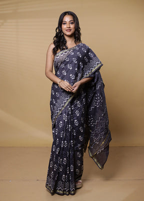 Blue Chanderi Cotton Saree With Blouse Piece