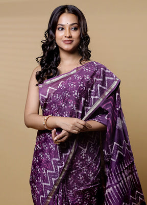 Purple Chanderi Cotton Saree With Blouse Piece