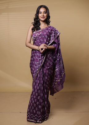 Purple Chanderi Cotton Saree With Blouse Piece