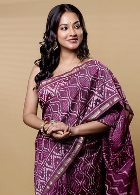 Purple Chanderi Cotton Saree With Blouse Piece