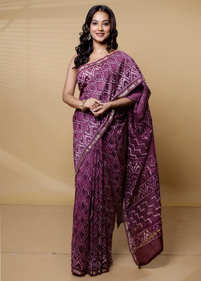 Purple Chanderi Cotton Saree With Blouse Piece