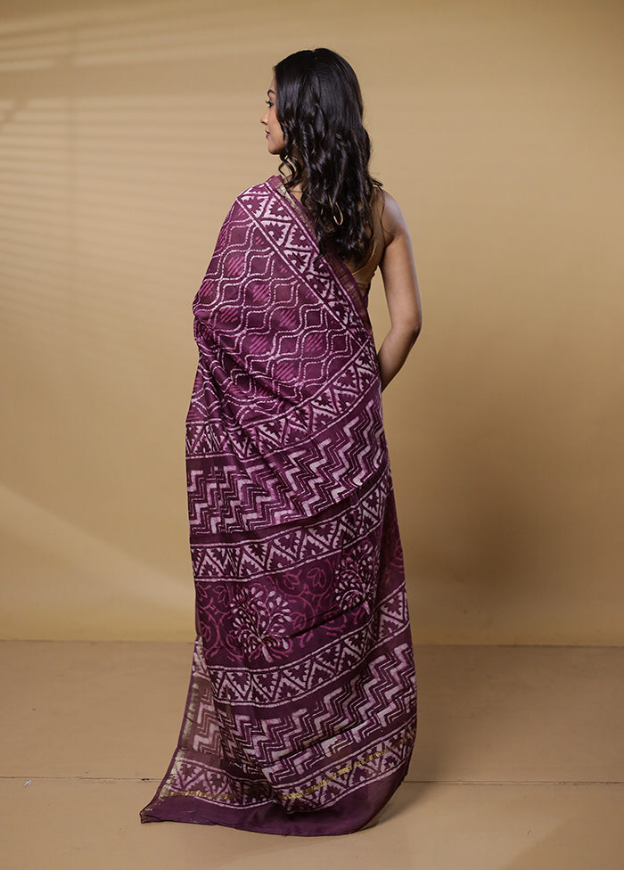 Purple Chanderi Cotton Saree With Blouse Piece