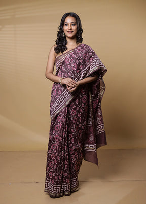 Purple Chanderi Cotton Saree With Blouse Piece