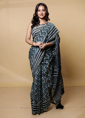 Green Chanderi Cotton Saree With Blouse Piece