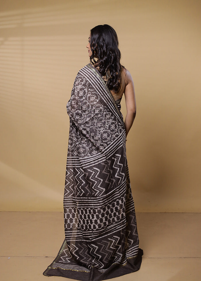 Grey Chanderi Cotton Saree With Blouse Piece