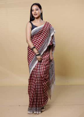 Cream Chanderi Cotton Saree With Blouse Piece