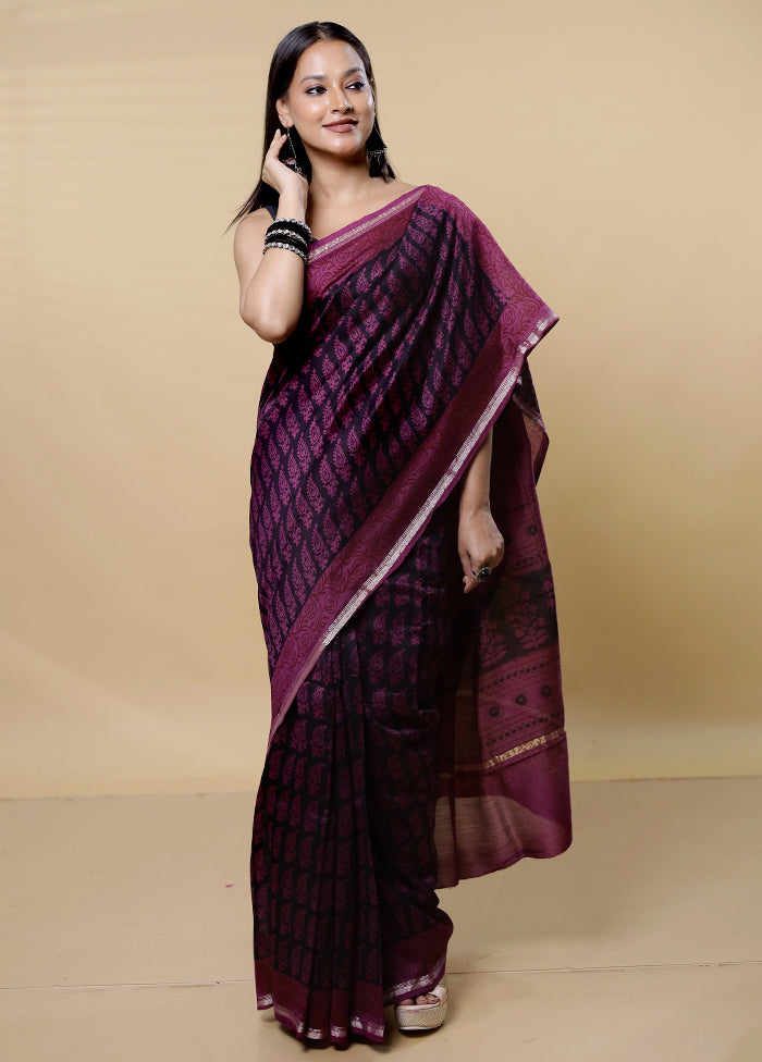 Purple Chanderi Cotton Saree With Blouse Piece