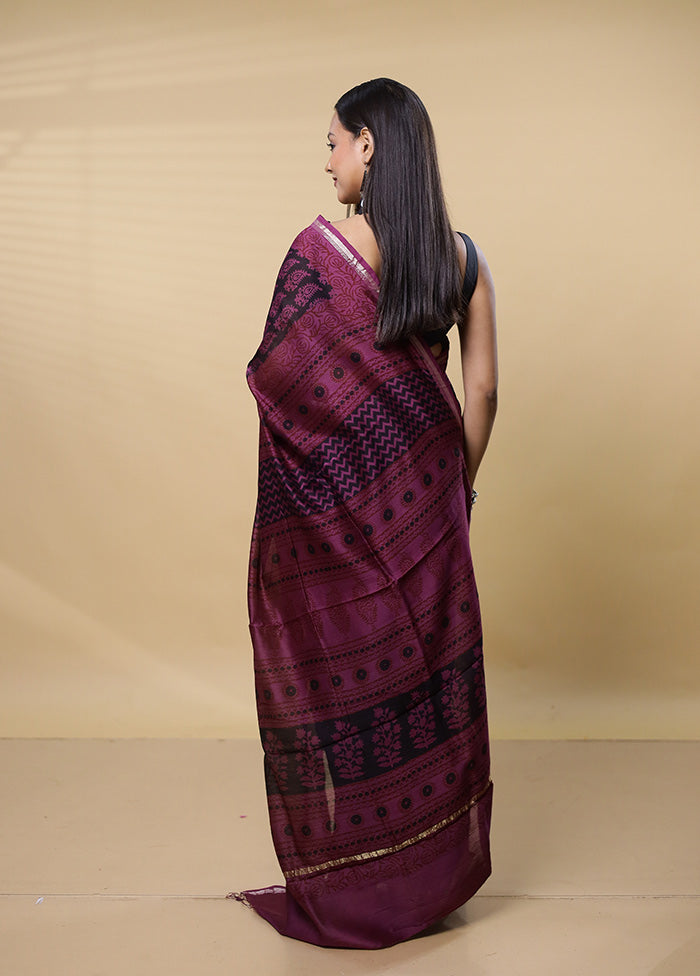 Purple Chanderi Cotton Saree With Blouse Piece