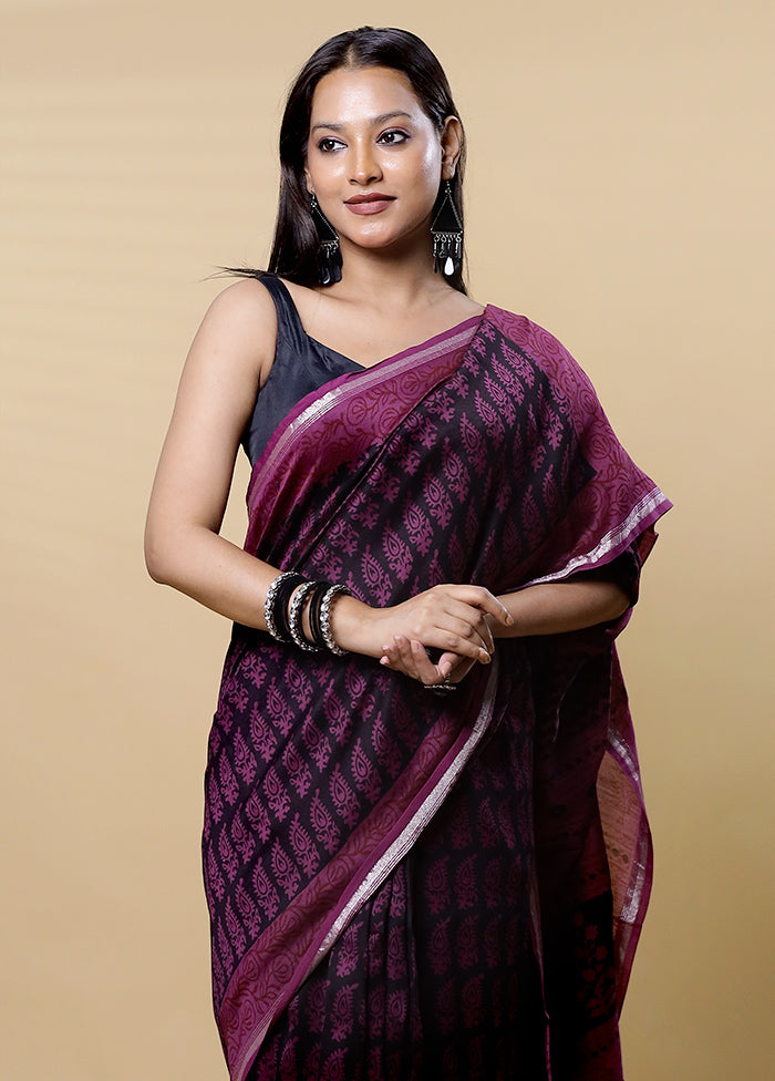 Purple Chanderi Cotton Saree With Blouse Piece