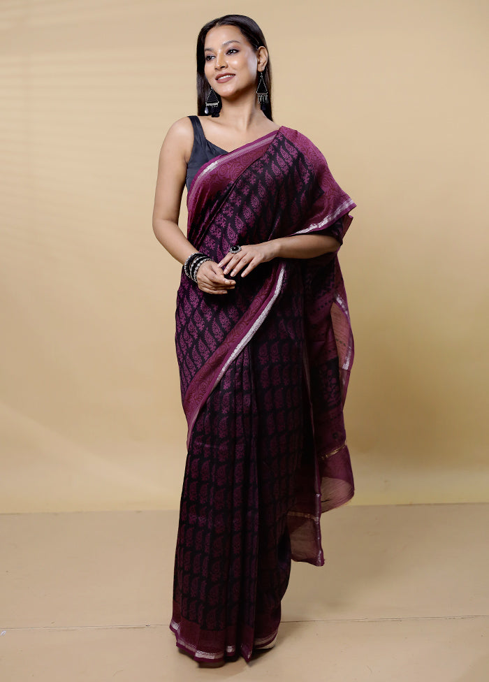 Purple Chanderi Cotton Saree With Blouse Piece