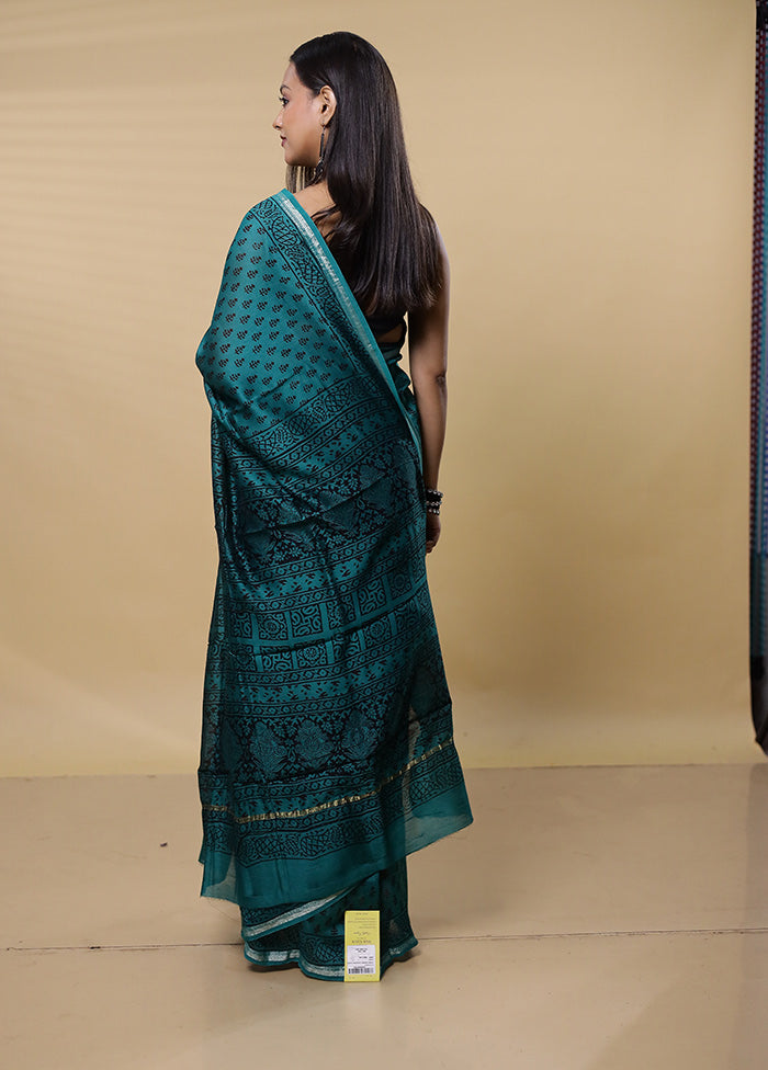 Green Chanderi Cotton Saree With Blouse Piece