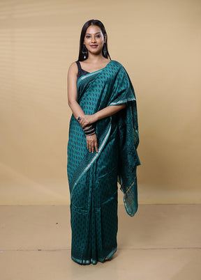 Green Chanderi Cotton Saree With Blouse Piece