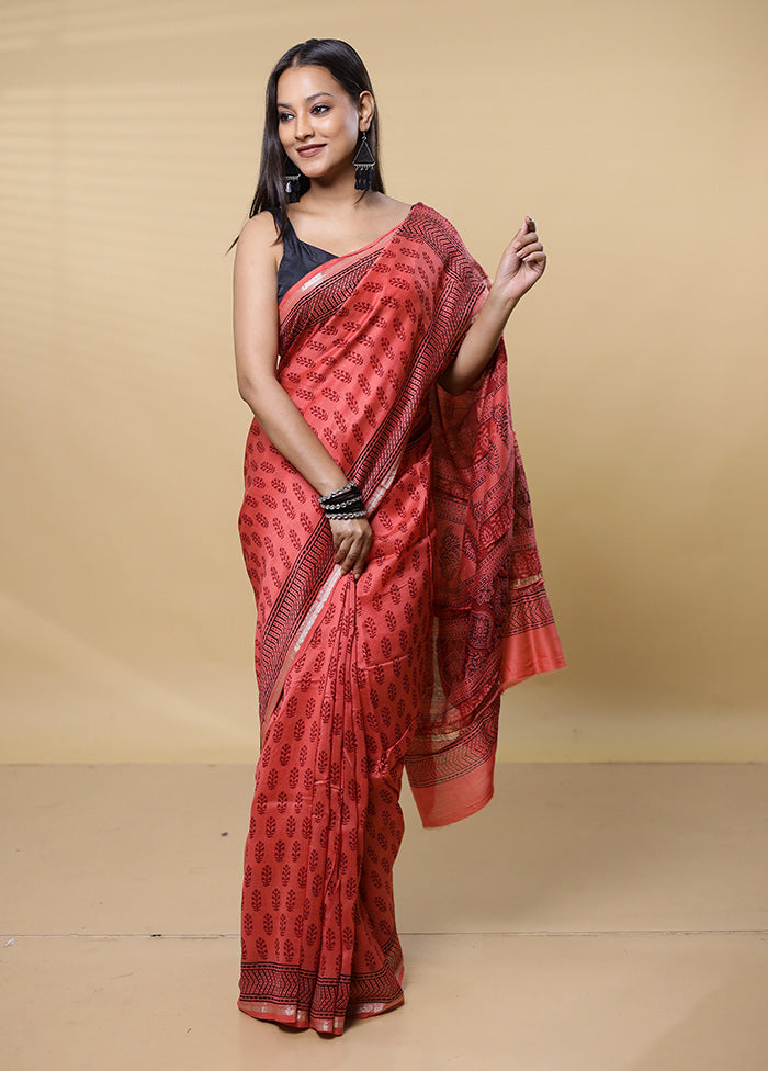 Pink Chanderi Cotton Saree With Blouse Piece