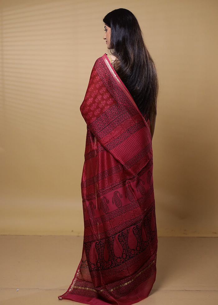 Maroon Chanderi Cotton Saree With Blouse Piece