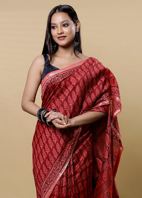 Pink Chanderi Cotton Saree With Blouse Piece