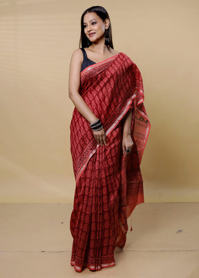 Pink Chanderi Cotton Saree With Blouse Piece