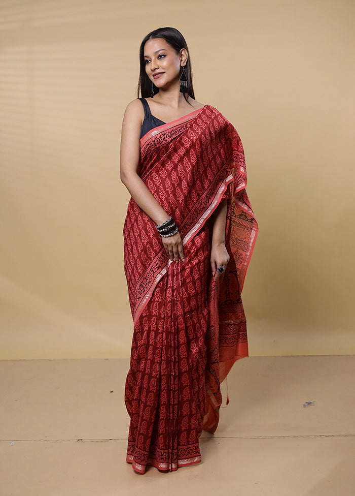 Pink Chanderi Cotton Saree With Blouse Piece