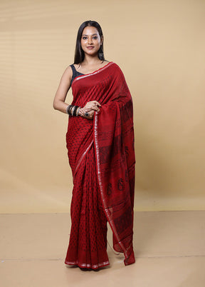 Maroon Chanderi Cotton Saree With Blouse Piece