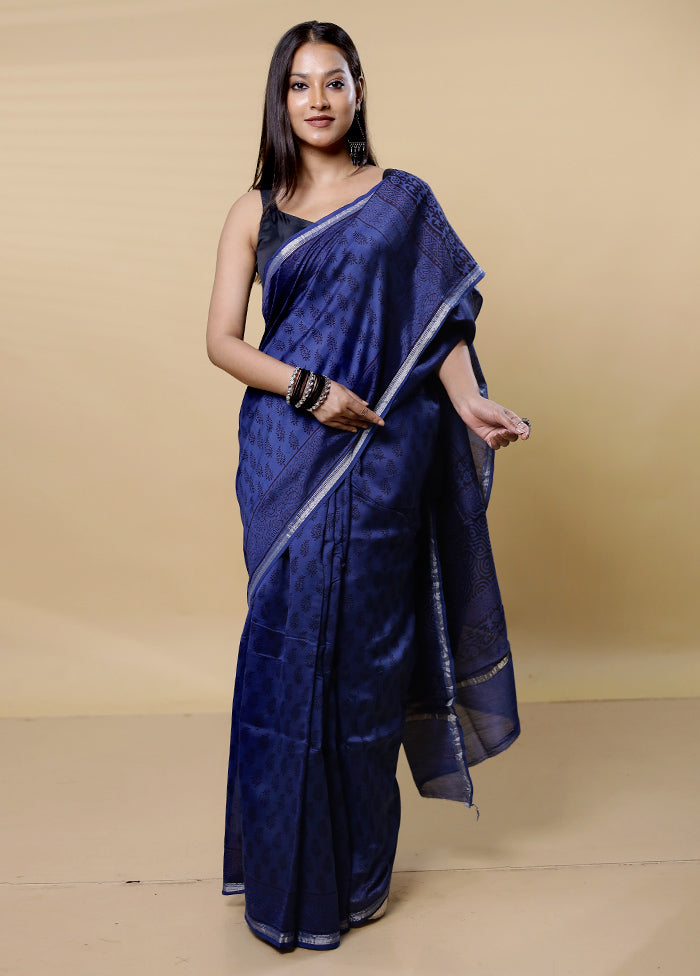 Black Chanderi Cotton Saree With Blouse Piece