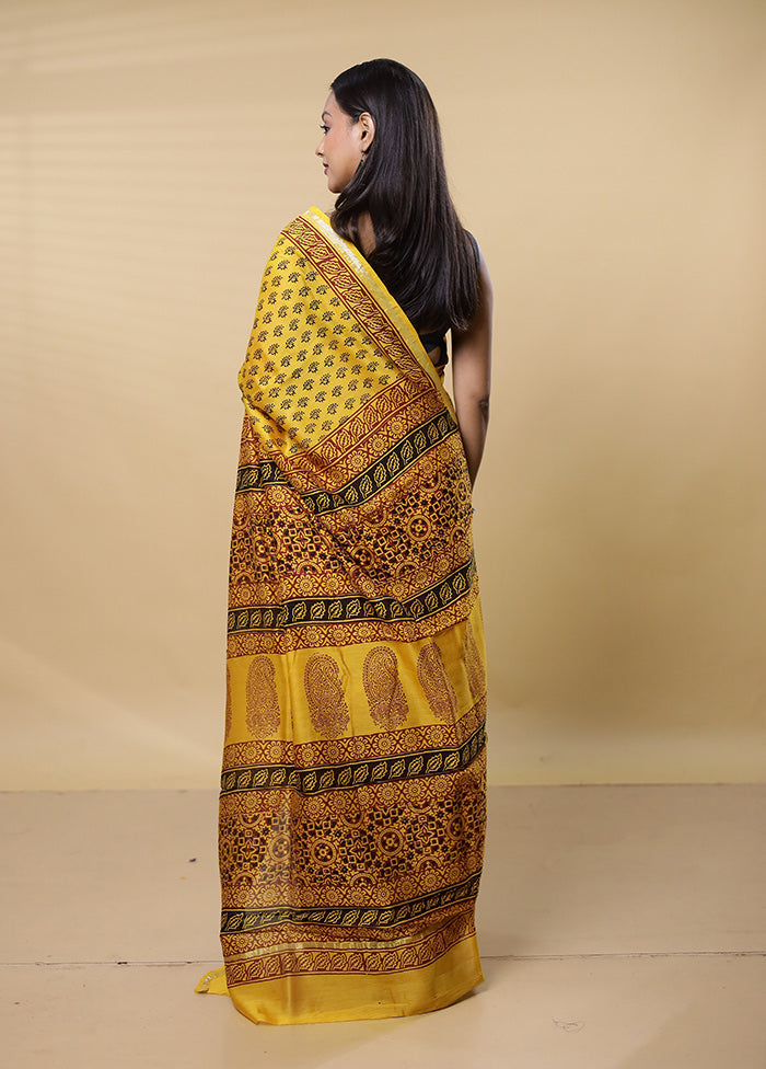 Yellow Chanderi Cotton Saree With Blouse Piece