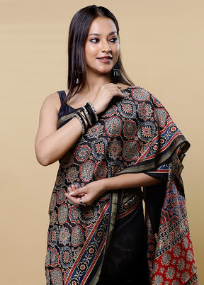 Black Chanderi Cotton Saree With Blouse Piece