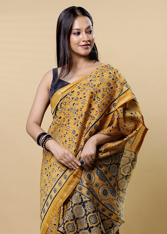 Yellow Chanderi Cotton Saree With Blouse Piece